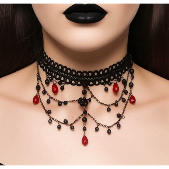Elegant Gothic Lace Choker Collar Necklace Victorian Halloween Fashion Jewelry - Picture 1 of 4